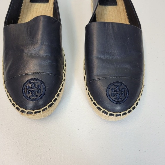 Tory Burch US Nappa Leather Espadrille Flat Shoes Navy Blue Travel SEE SIZE NOTE - Picture 4 of 13